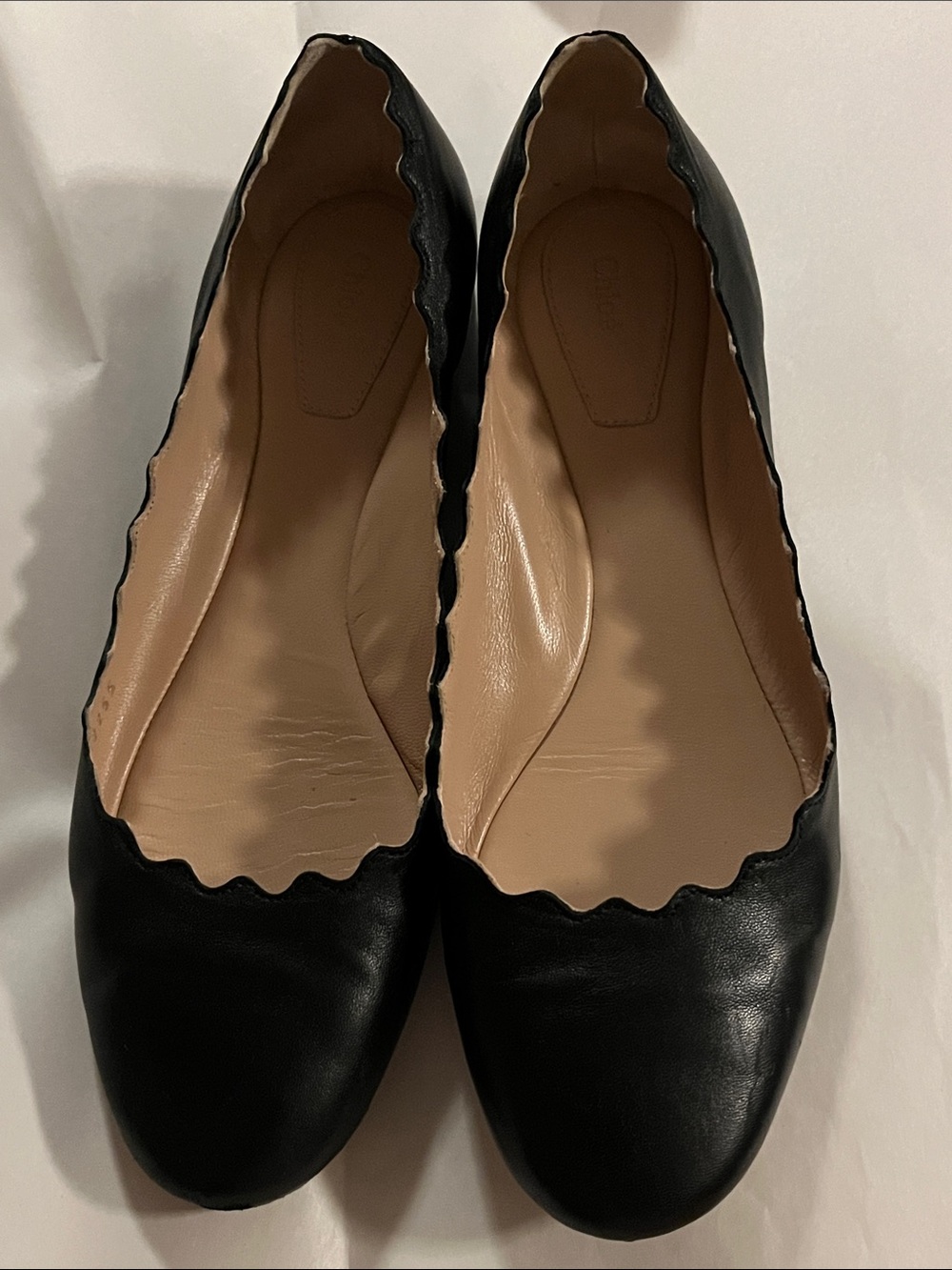 Chloe Black Scalloped Leather Ballet Flats